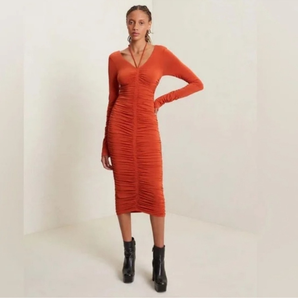 ALC NWT size small ruched dress halter tie rust orange